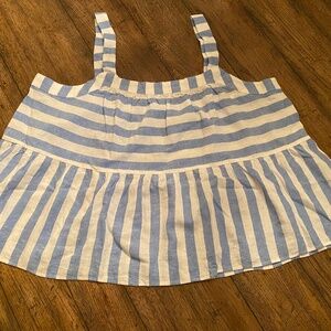 Breezy Blue & White Striped XL Petite Linen LOFT Sleeveless Peplum Top